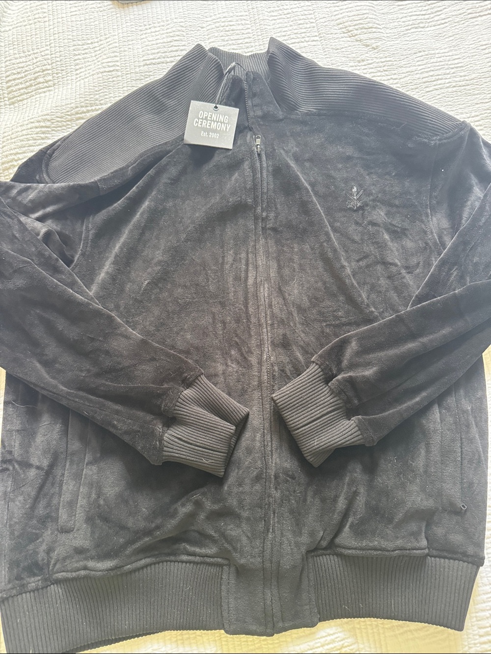 Opening Ceremony Men's Black Velour Zip-Up Track Jacket